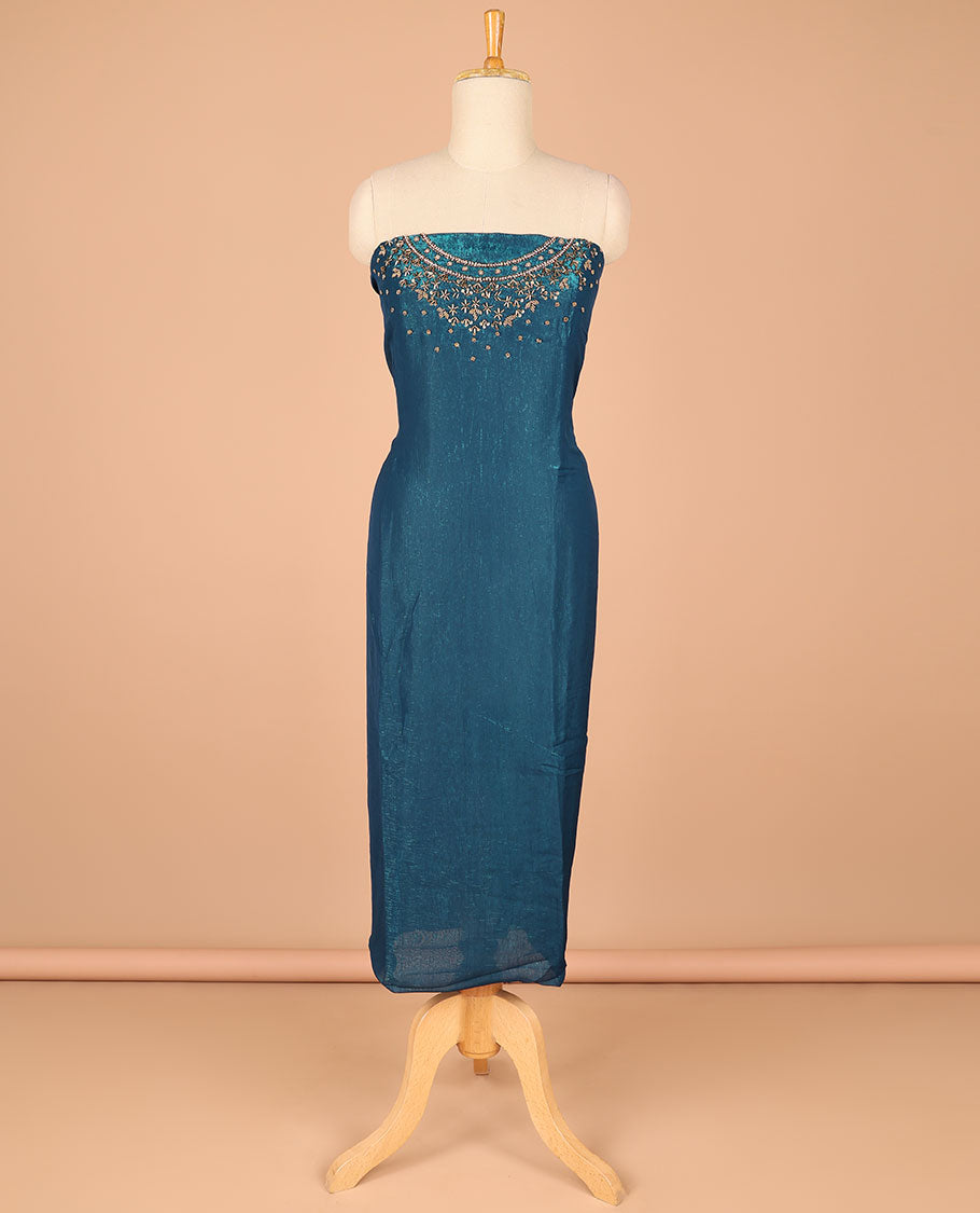 Peacock green chiffon chudidhar material set gold hanwork top with santoon bottom
