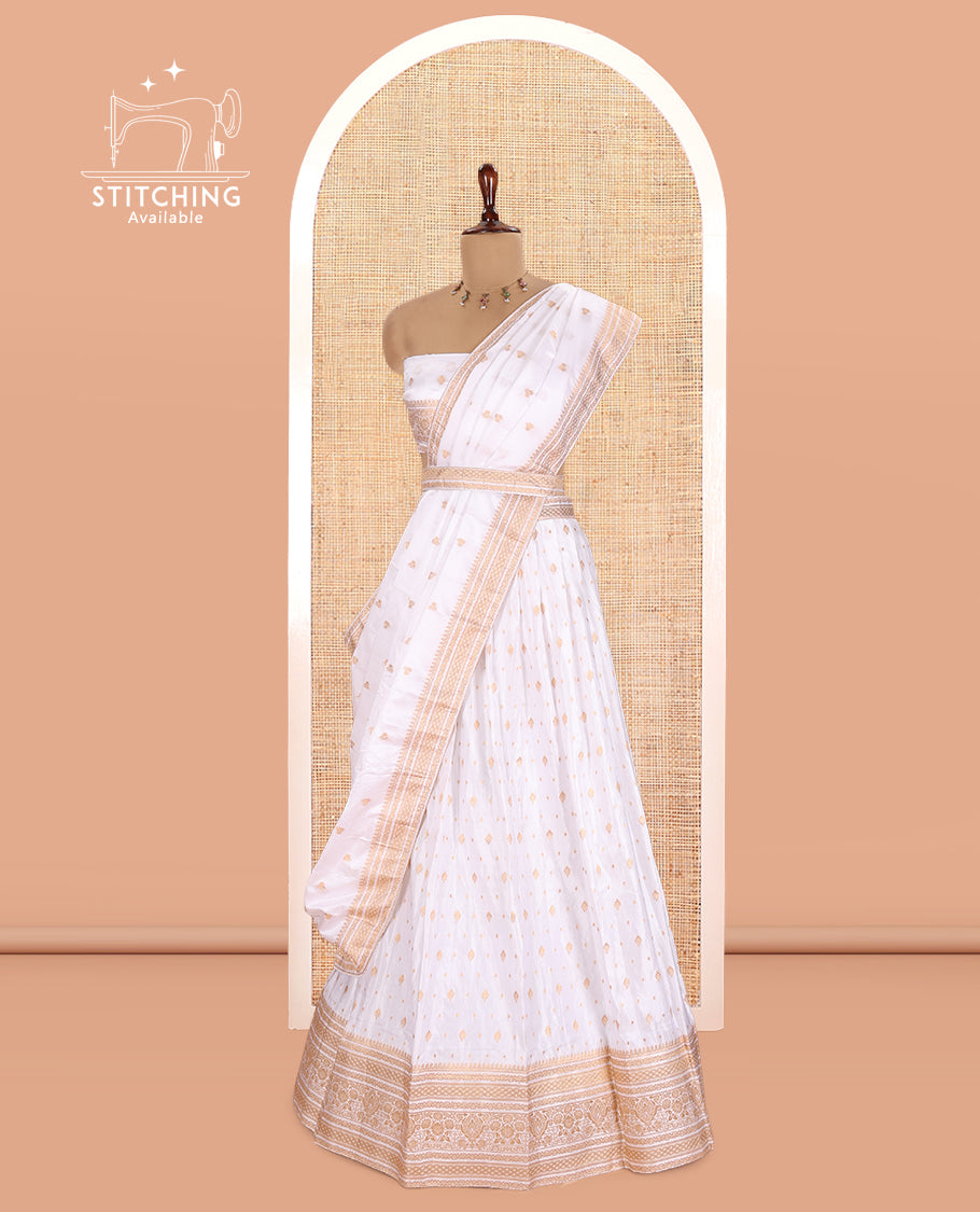Milk White Semi-Silk Half-Saree