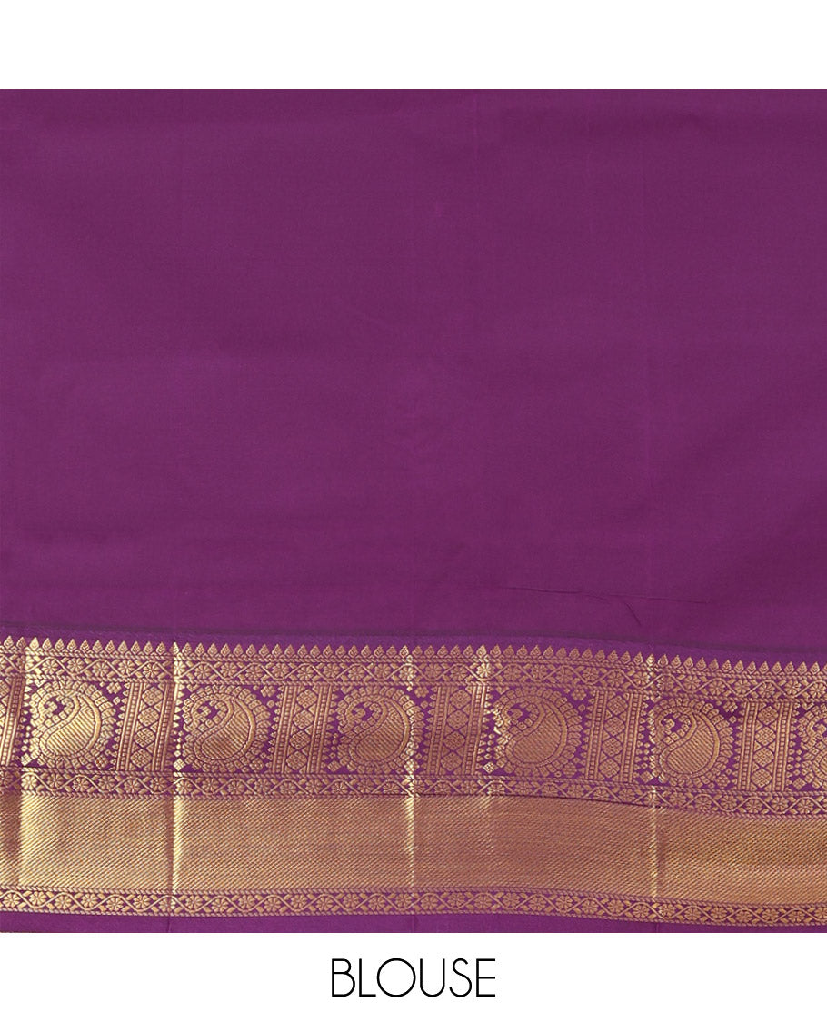 Light Blue and Purple Budget Silk Saree, Graced with Zari Buttas on Its Body, Complemented by a Contrast Traditional Zari Design Border of Paisleys, Pallu of Paisley Designs, and Paired with a Contrast Blouse