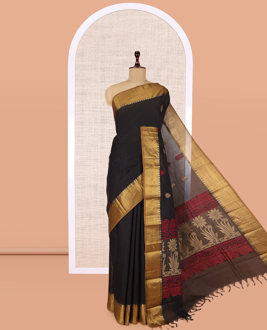Black Plain Kanchi Cotton Saree