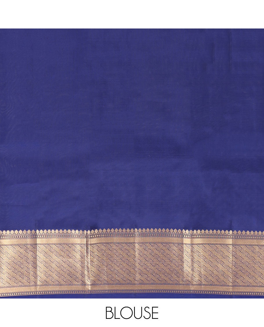 Blue Vasundhara Lite Silk Mix Saree, Elevated with Zari Buttas All Over Its Body, Highlighted by a Zari Border of Thilakam Mokku, and Kodi Visiry Designs, Pallu of Jaal Designs, and Paired with a Matching Blouse