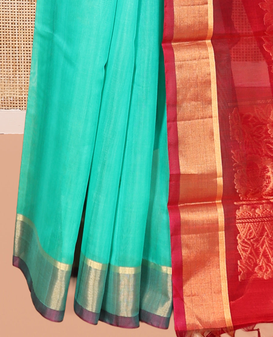 Turquoise Silk Cotton Saree