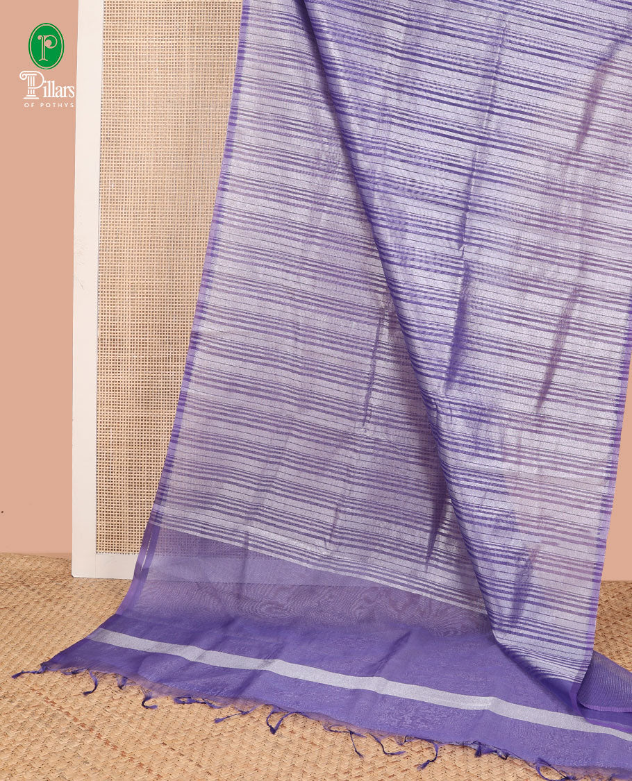 Purple lehariya design crush tissue saree with self border & chit pallu along with striped silver blouse