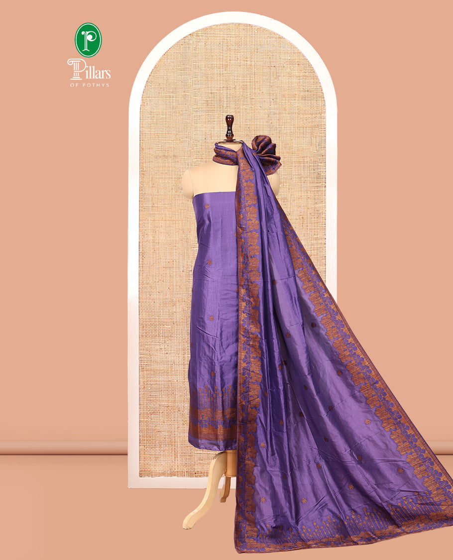 Royal Blue Semi Silk Material Chudidar Set, Adorned with Copper Zari Intricate Design Woven Top, a Santoon Bottom, Matching Dupatta