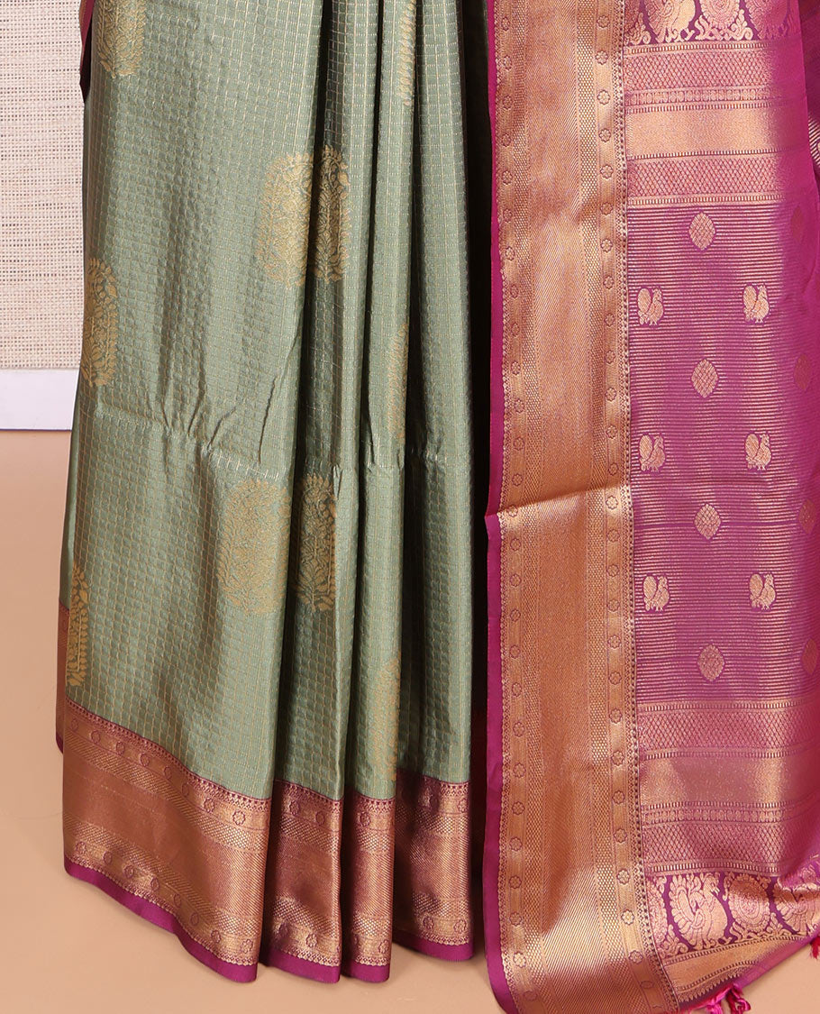 Green Paisley Checks Budget Silk Saree