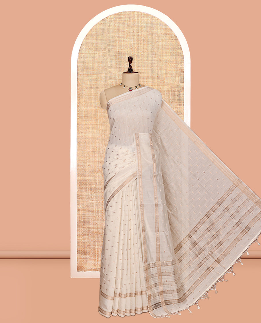 Off-White Assam Silk Saree