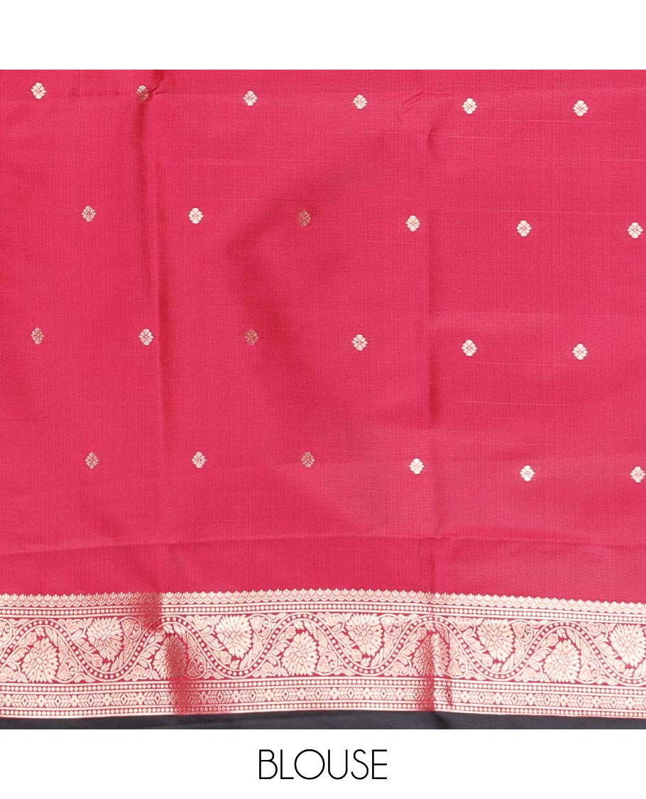 Black Elite Soft Silk Saree, Mesmerized with Zari Buttas and Zari Stripes All Over Its Body, Complemented by a Contrast Temple Border of Round Peacock Designs, Rich Pallu of Peacock Chakram Butta Enclosed Checks, and Paired with a Contrast Blouse