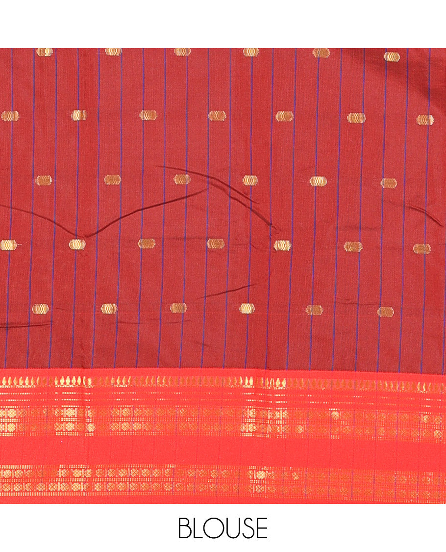 Dark Blue Softy Silk Saree, Delicately Woven With Zari Buttas All Over Its Body, Complemented by Contrast Traditional Zari Varisai Pettu Border, Grand Pallu, and Paired with a Contrast Blouse