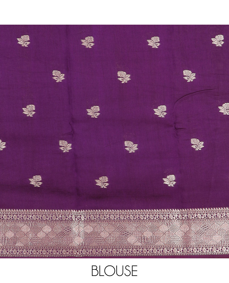 Yellow Assam Silk Saree Prettified with Zari Buttas on Its Body, Complemented by a Contrast Traditional Zari Design Border, a Vibrant Pallu of Zari Stripes, and Paired with a Contrast Blouse