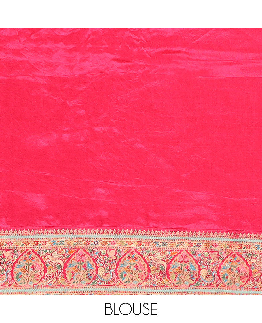 Black meenakari-style floral & paisley vine pattern dola satin silk saree, contrast border & pallu steeped with meenakari-style flora-fauna motifs