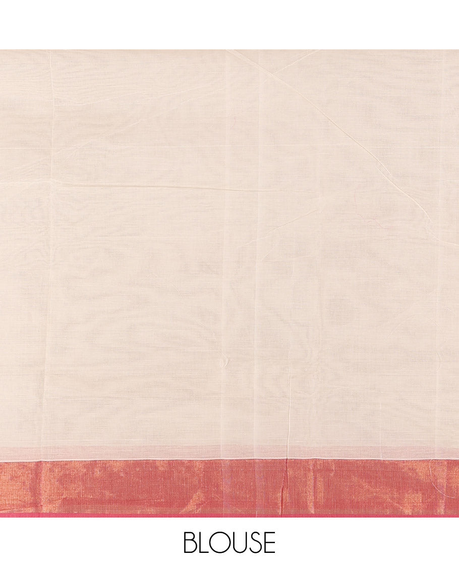 Cream Plain Kerala Cotton Saree, Contrast Tissue Border, a Matching Blouse