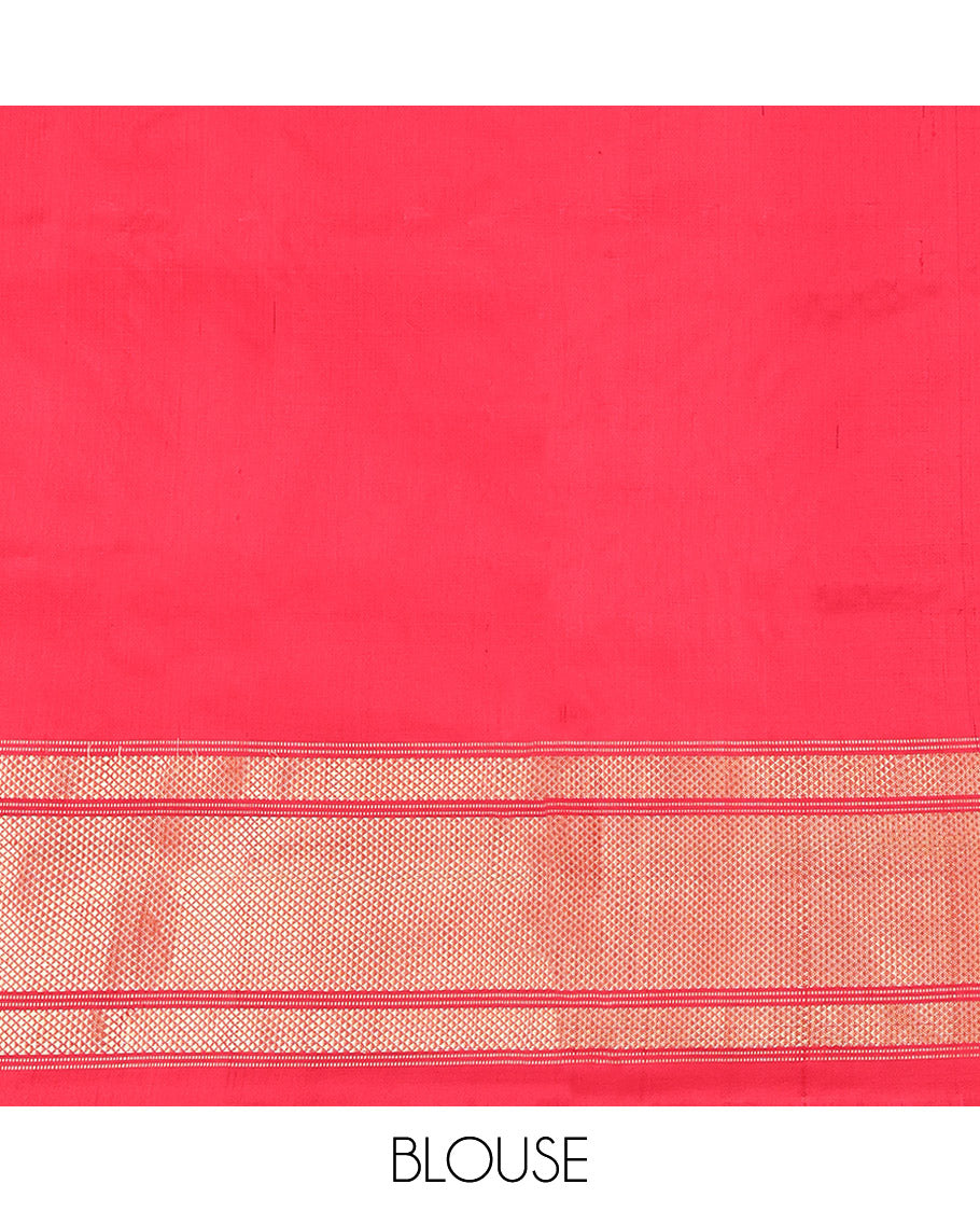 Blue Pochampally Ikat Silk Saree, Adorned with Ikat Patterns on Its Body, Complemented by a Contrast Temple Traditional Woven Border, Pallu of Jaal Ikkat Weave, and Paired with a Contrast Blouse