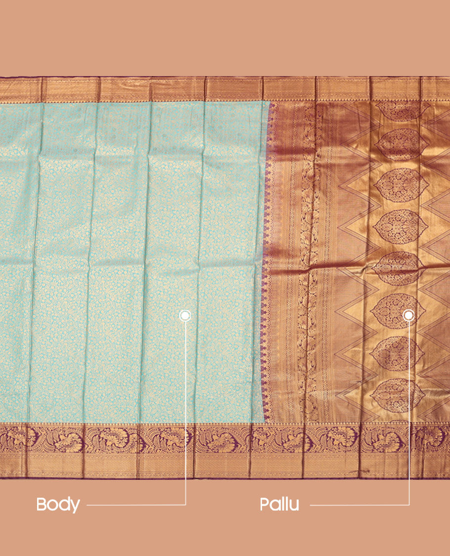 Blue Budget Silk Saree, Accentuated with Jacquard Design, Complemented by Contrast Traditional Zari Border, a Grand Pallu and a Contrast Blouse