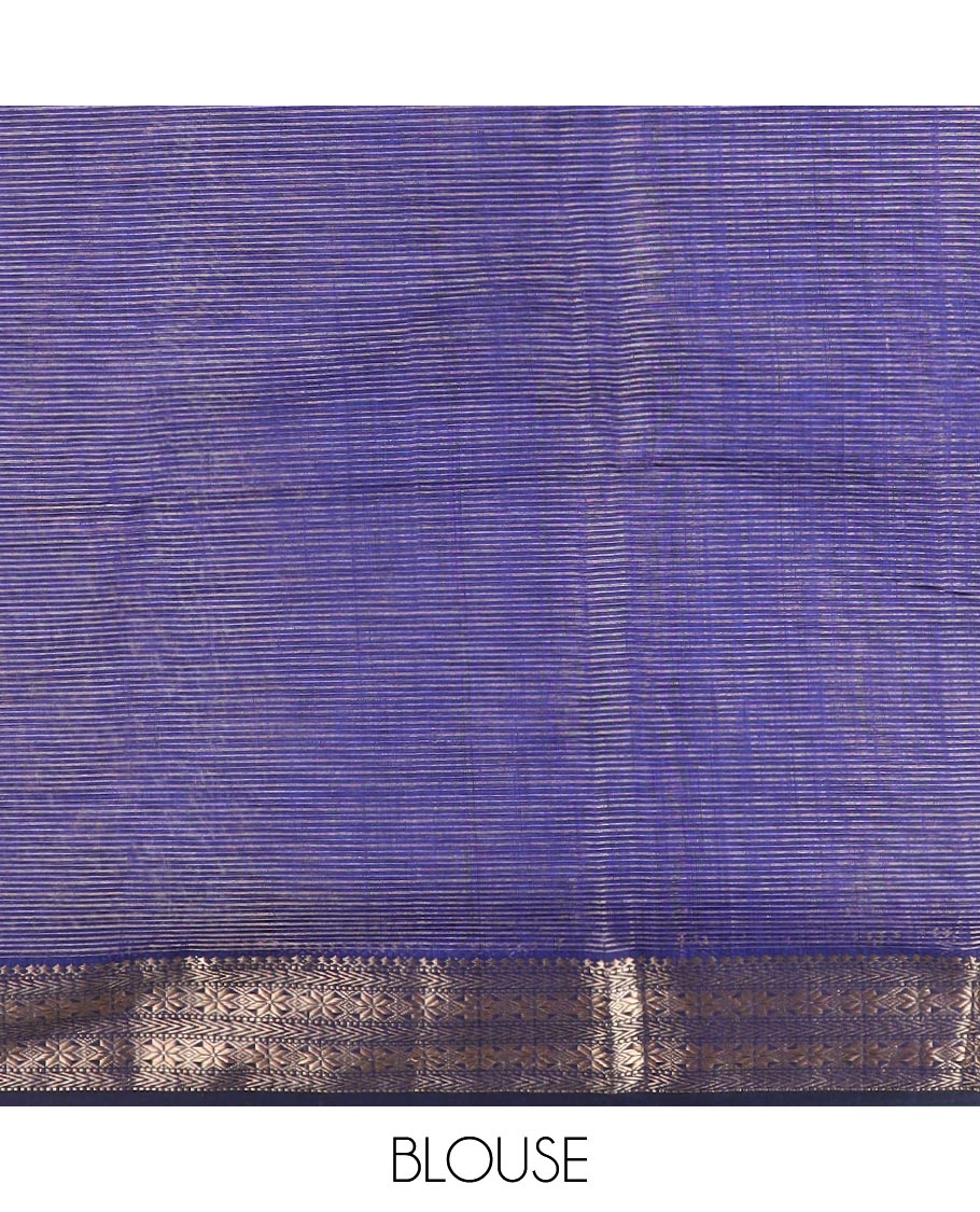 Blue striped maheswari cotton saree with self zari design border & striped pallu