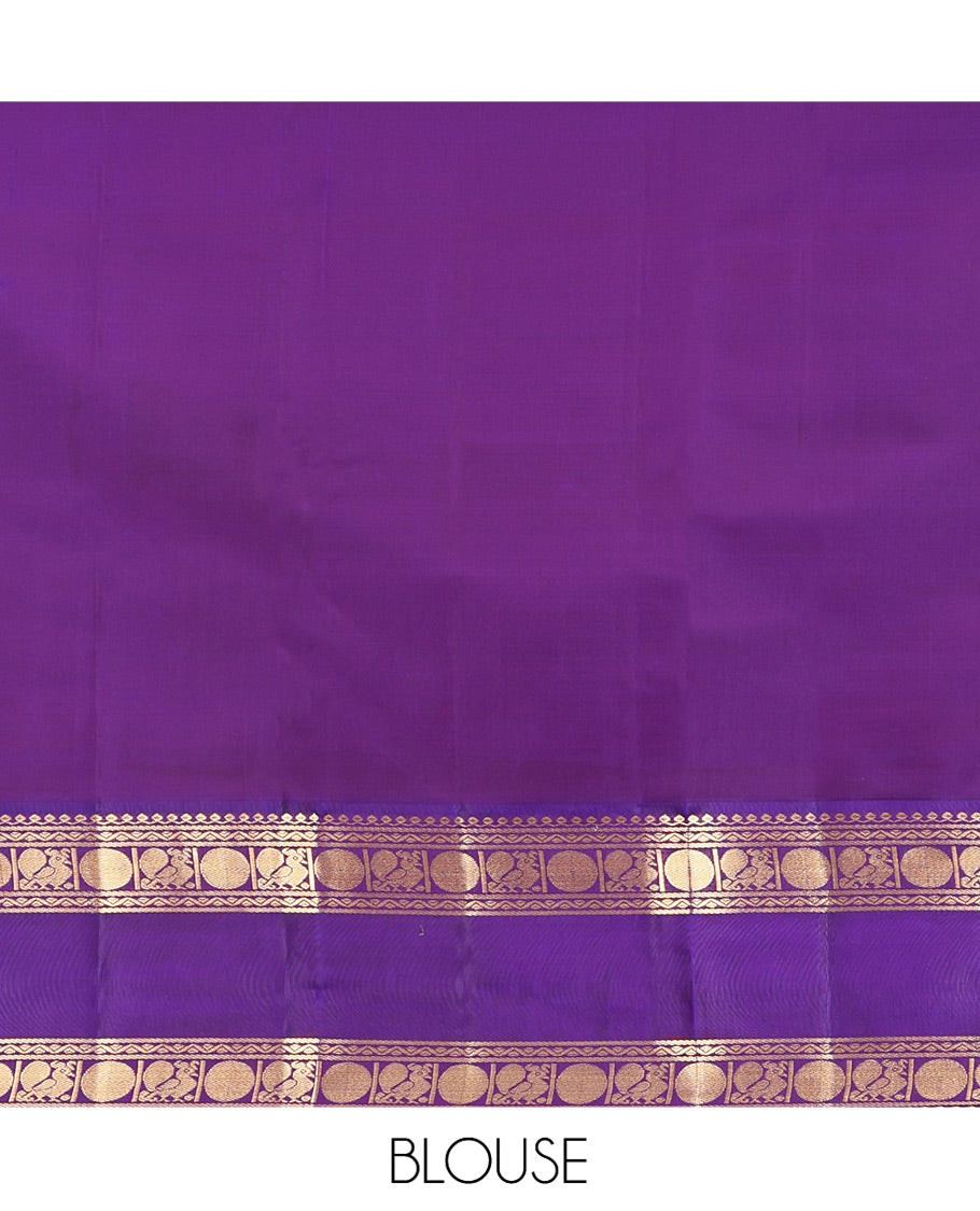 Beige Vasundhara Lite Silk Mix Saree, Accentuated With Zari Buttas All Over Its Body, Complemented by Contrast Rettai Pettu Border of Salngai, Neli, Poun and Mayil Designs, Gleaming Zari Pallu, and Paired with a Contrast Blouse
