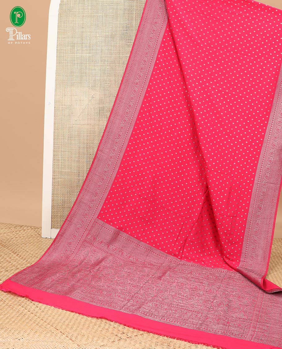 Red zari small butta candy crush georgette saree with zari jacquard border & weaving rich pallu along with plain blouse