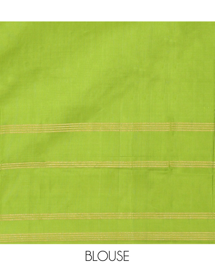 Pink Uppada Silk Saree Delicately Woven with Zari Buttas, Complemented by a Contrast Zari Border of Bird Designs, Contrast Pallu of Scallop Designs, and Paired with a Contrast Blouse