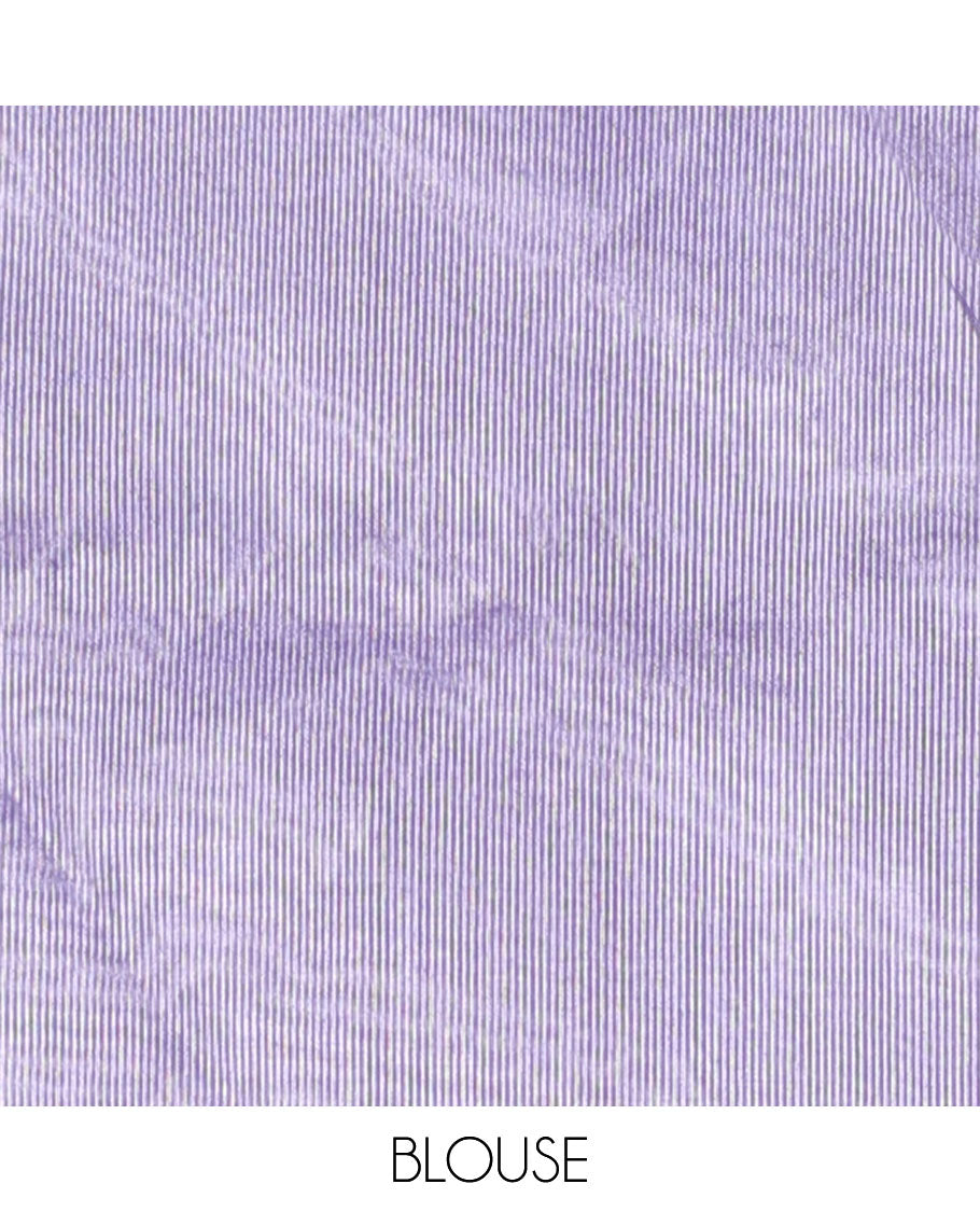 Purple lehariya design crush tissue saree with self border & chit pallu along with striped silver blouse