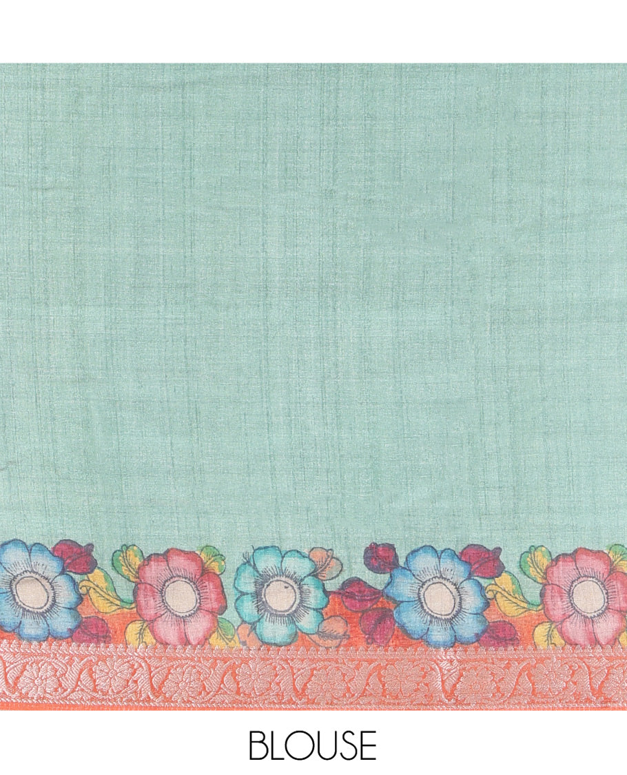 Sandal Kalamkari Printed Fancy Tussar Saree