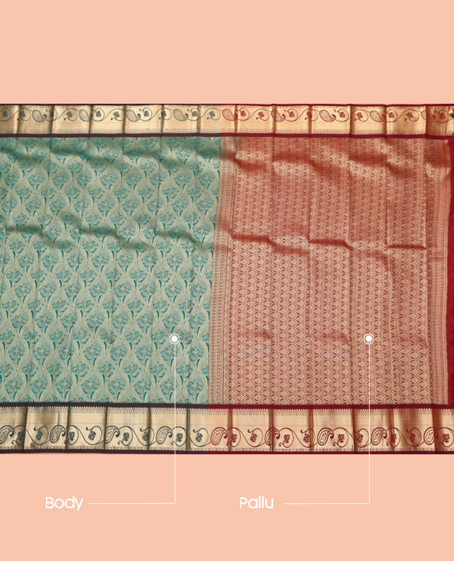 Green Budget Silk Saree, Graced with a Jacquard Design, Complemented by a Contrast Zari Border, Intricate Pallu, and Contrast Blouse