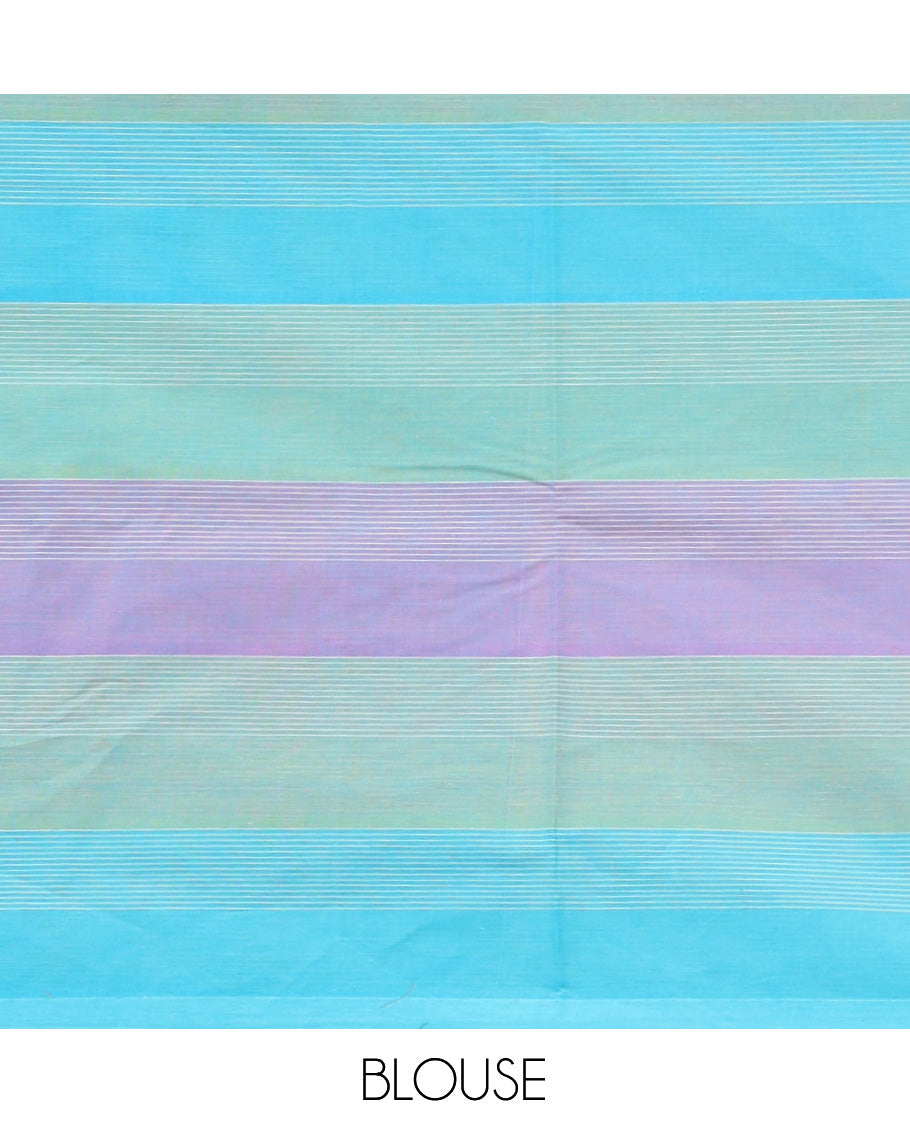 Borderless Multi-Color Cotton Saree, Delicately Woven with Buttas and Checks, Intricately Designed Pallu, and a Matching Blouse