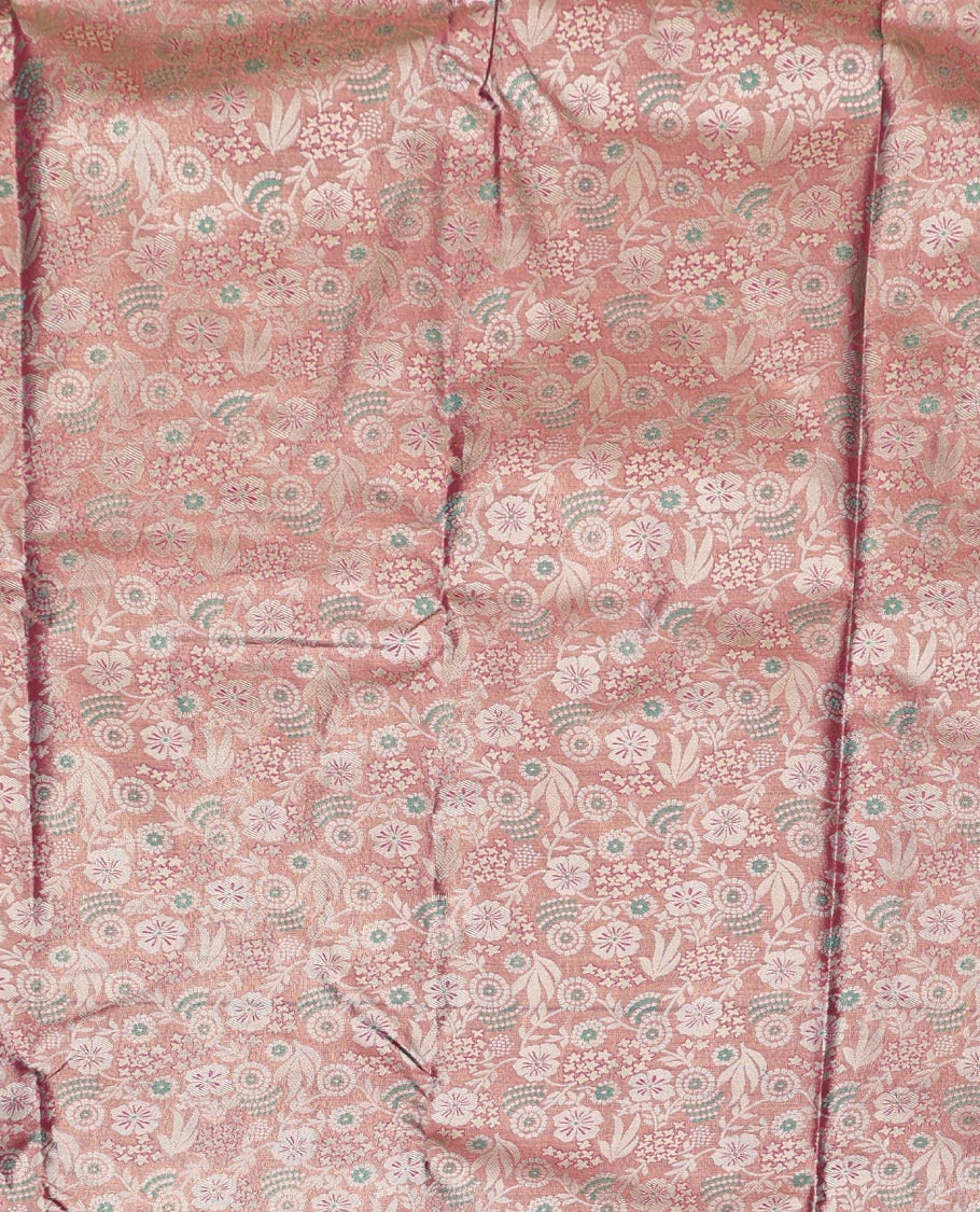 Pink Art Silk Half-Saree, Opulently Embellished with Jacquard Design, Contrast Intricate Motif Border, Paired with a Contrast Jacquard Blouse, and an Intricate Dhavani