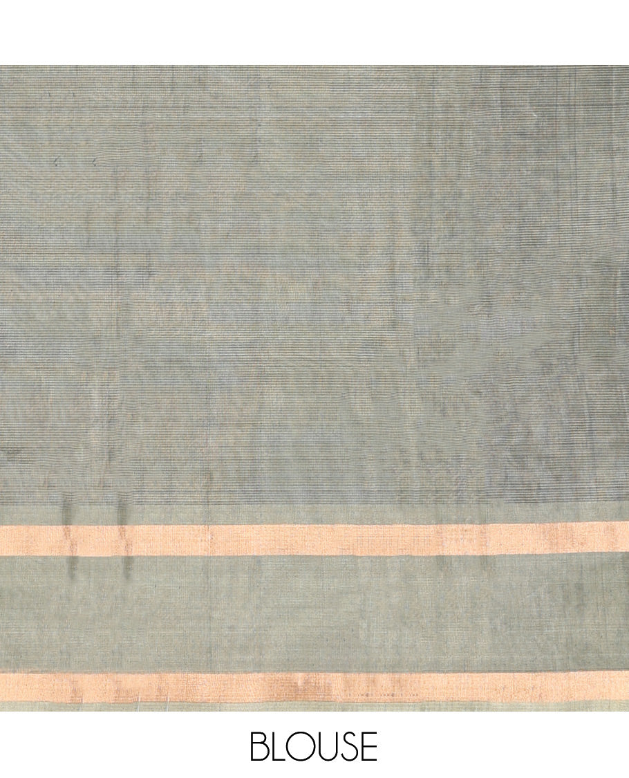 Blue Silk Cotton Saree, Mesmerized with Floral Buttas, Complemented by a Contrast Traditional Border, Pallu of Floral Designs, and a Contrast Blouse