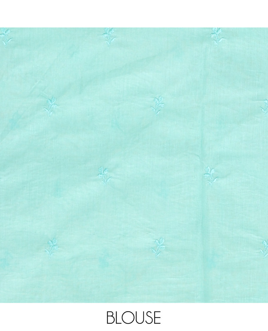 Sea Green Organza Saree, Delicately Woven with Floral Enclosed Circle Motifs Thread Embroidery, Subtle Scallop Border, Delicately Embroidered Pallu, and Paired with a Matching Embroidered Blouse