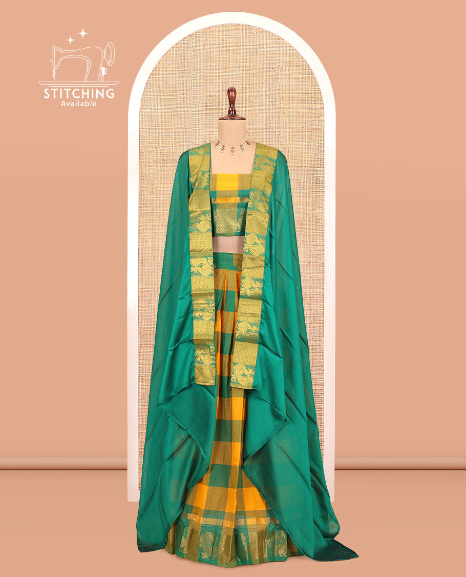 Orange-Green Mercerised Cotton Saree