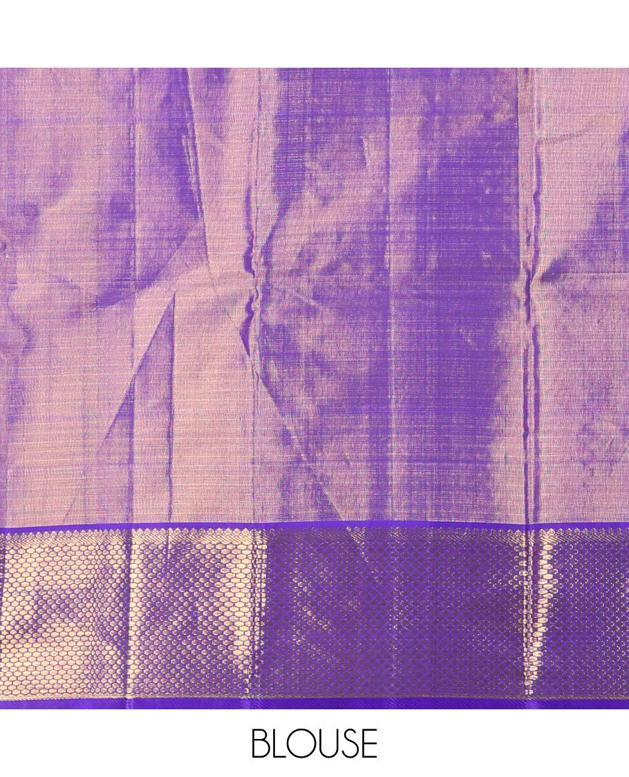 Blue zari jacquard kancheepuram silk saree, zari border of traditional designs & pallu of jaal & diagonal stripes