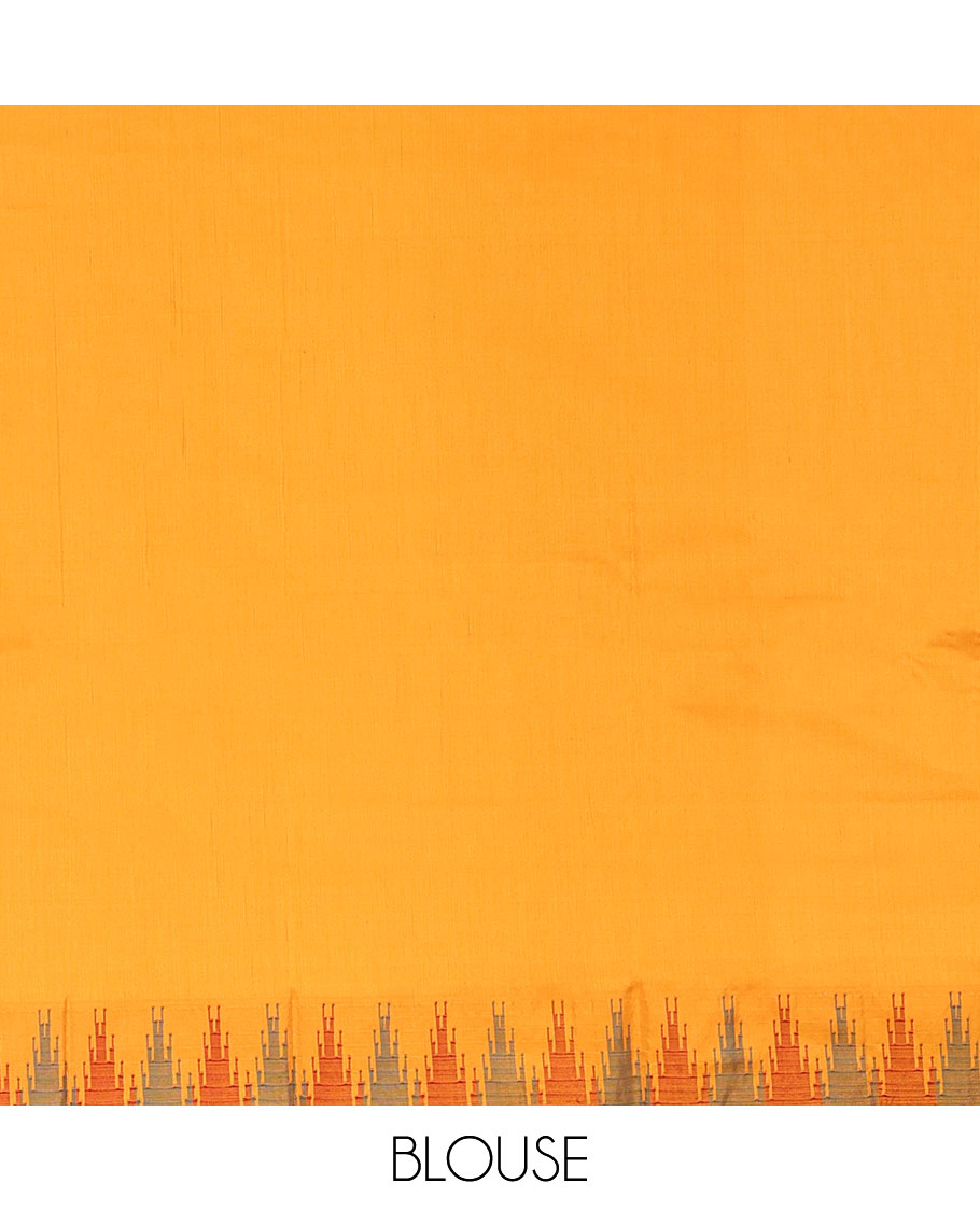 Green Plain Bangalore Silk Saree, Complemented by a Contrast Temple Border, Pallu of Stripes, and a Contrast Blouse