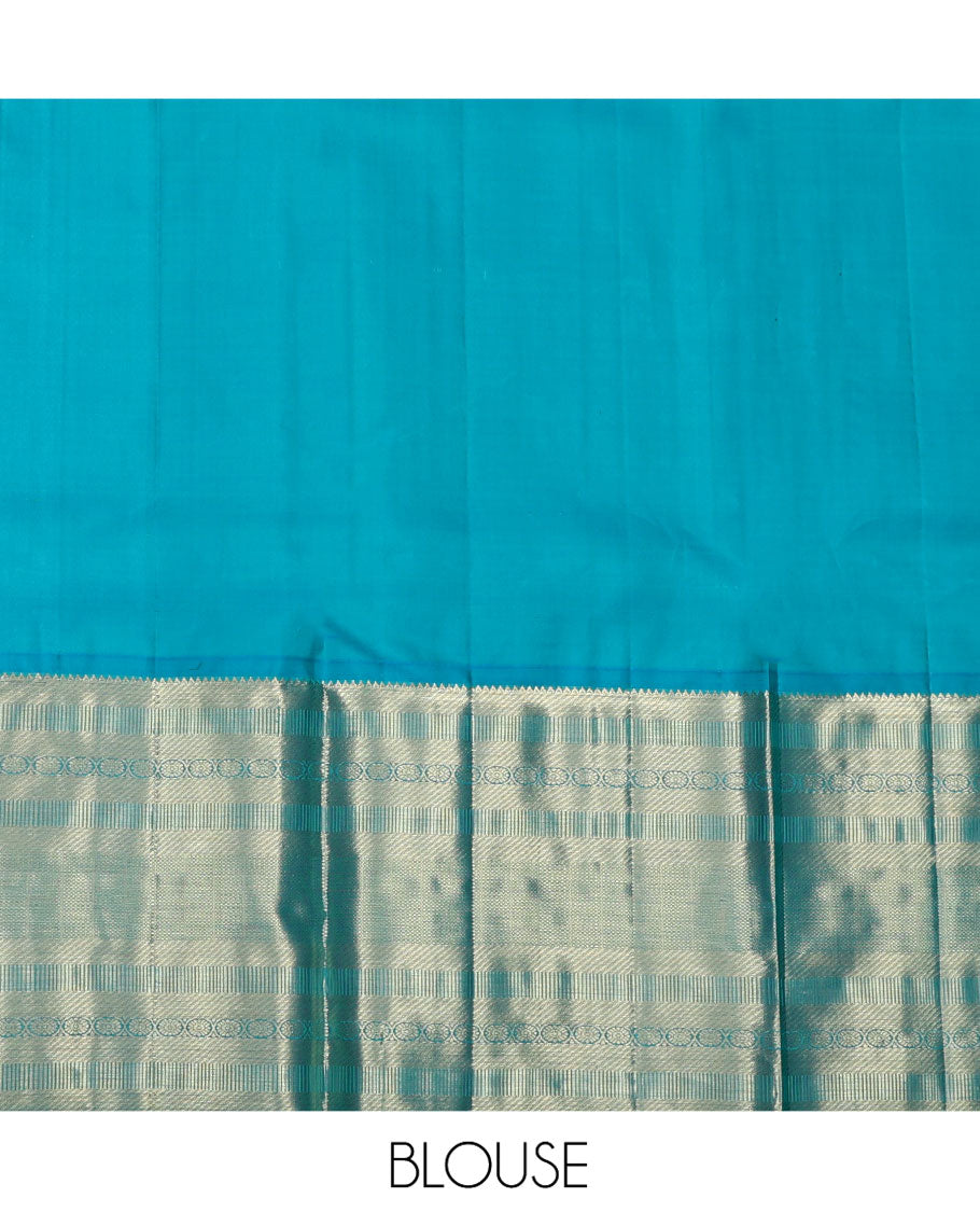 Purple Pure Silk Half-Saree, Masterfully Woven with Mayil-Chakram Buttas and Micro-Checks on Its Skirt, Complemented by a Contrast Border of Rekku, Chakram, and Yaanai Designs, Comes with a Contrast Blouse and a Dhavani of Intricate Designs