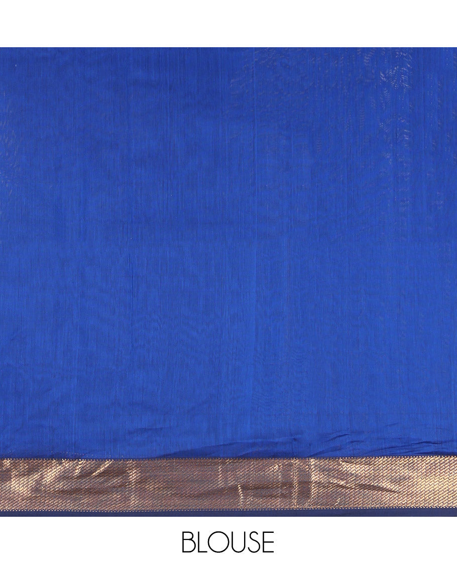 M.s Blue Maheshwari Cotton Saree, Embellished with Zari Buttas, a Contrast Zari Border, Zari Buttas Woven Pallu, and a Matching Blouse