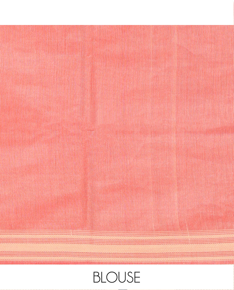 Red Tussar Saree, Steeped with Buttas, a Subtle Traditional Border, Pallu of Stripes and Buttas, and a Matching Blouse