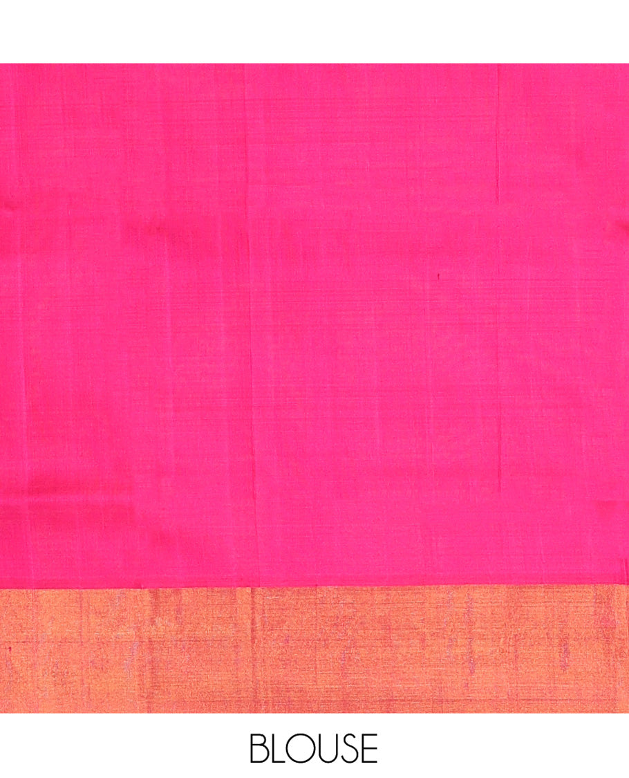 Green Uppada Silk Saree, Accentuated with Floral Vine Zari Buttas, Complemented By Contrast Bavanji Border, Pallu of Floral Buttas and a Contrast Blouse
