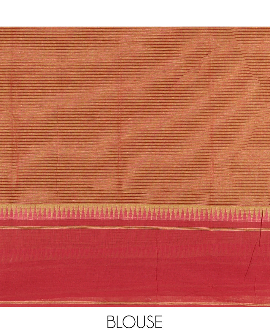 Green Kota Chex Saree with Sparse Checks, Complemented by a Contrast Temple Border, Striped Pallu, and a Contrast Blouse