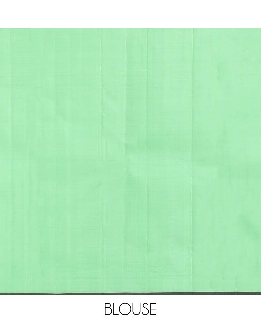 Pista Green Kanchipuram Silk Saree, Woven with Thread Buttas, a Self-Border of Manga, Ara Maadam, Kathir, Mayil Kann, Jaal Pallu, and a Matching Blouse
