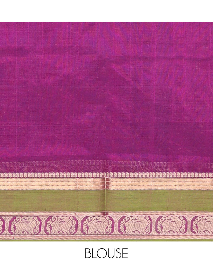 Purple Checked Kuppadam Silk Saree, a Contrast Double-Pet Yazhi Border, Grand Pallu, a Matching Blouse