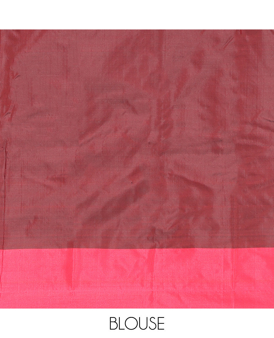 Maroon Aarani Silk Saree, Accentuated with Zari Stripes All Over Its Body, Complemented by a Contrast Zari Checked Design Border, Striped Pallu, and Paired with a Matching Blouse