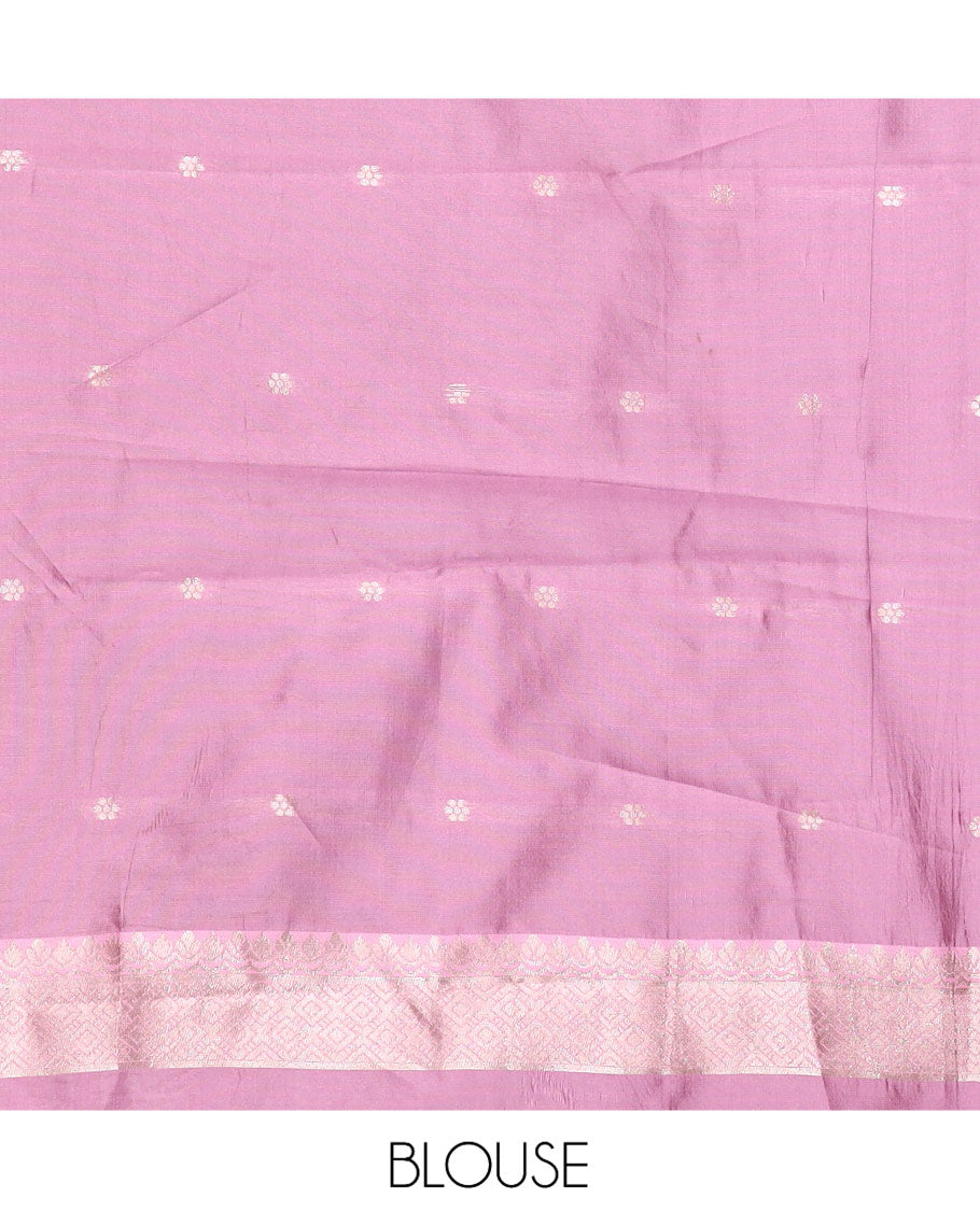 Rani Pink Semi-Kanchi Silk Saree Features Zari Design, a Contrast Traditional Border, Grand Pallu, and Contrast Blouse
