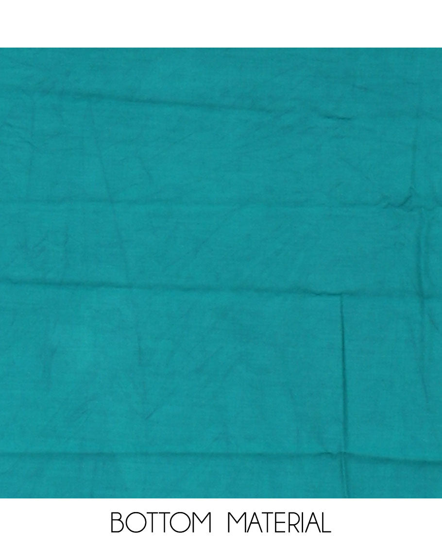 Rama Material Chudidar Set Accentuated with Phulkari-Style Floral Embroidery and Floral Print Rayon Top, Subtly Made Plain Rayon Bottom, and a Chiffon Georgette Dupatta of Floral Theme Designs