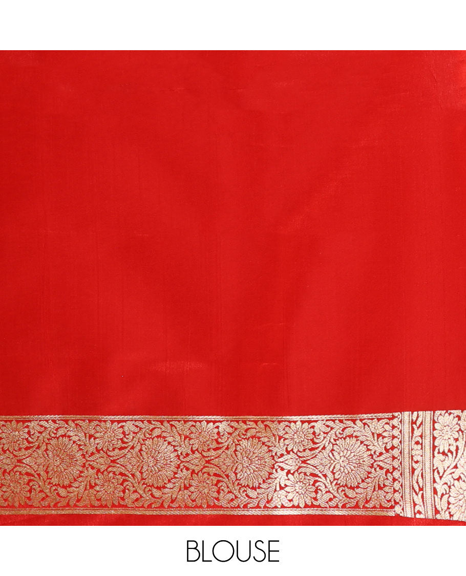Mint green leaf buttas semi banaras nylon saree with self intricate zari design border & floral jaal design pallu
