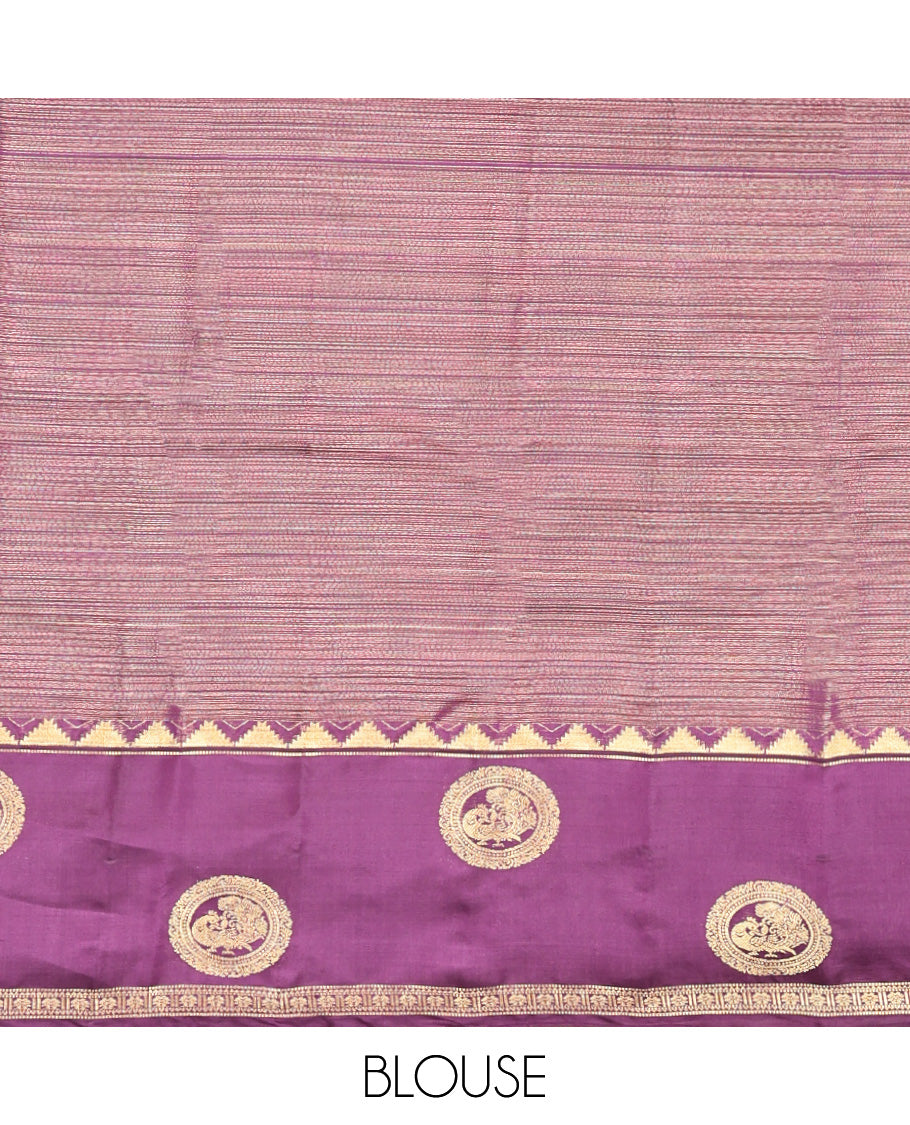 Yellow Vasundhara Lite Silk Mix Saree, a Contrast Border of Thazampoo Rekku, Muthu, Round Mayil, and Kamalam Designs, Grand Pallu, and a Contrast Blouse