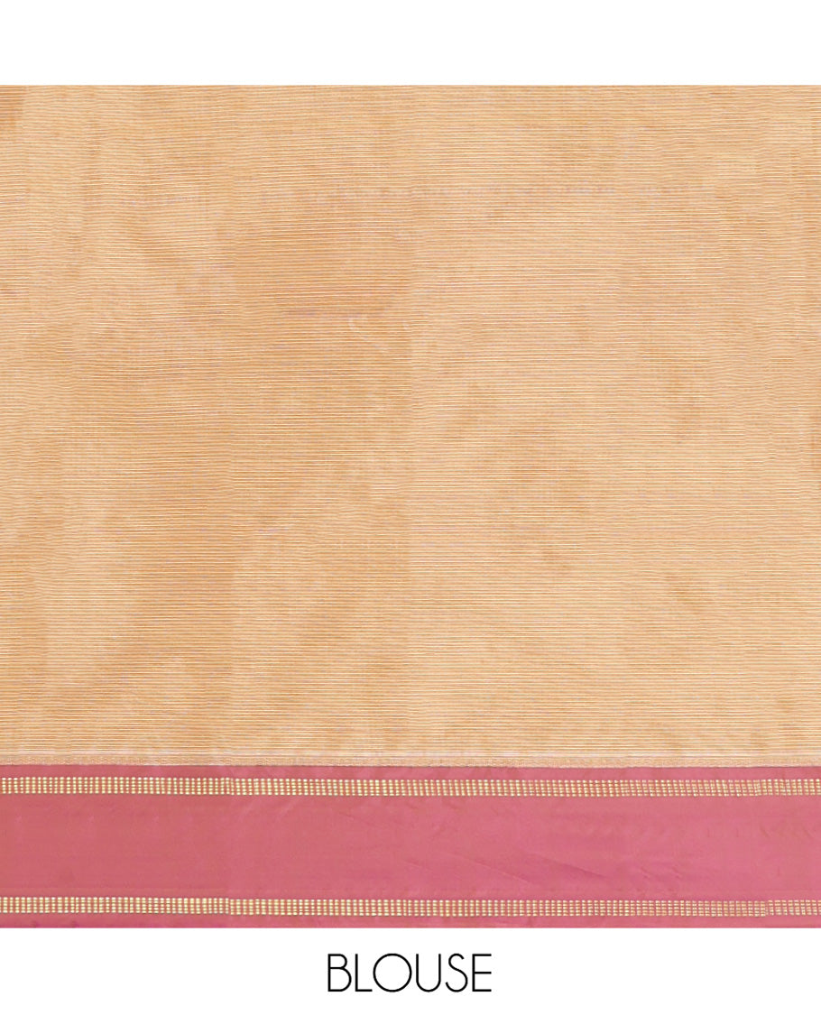 Sandal Aarani Gift Saree, Sparsely Woven with Checked Design on Its Body, Complemented by a Contrast Border of Stripes and Buttas, Pallu of Stripes, and Paired with a Matching Blouse