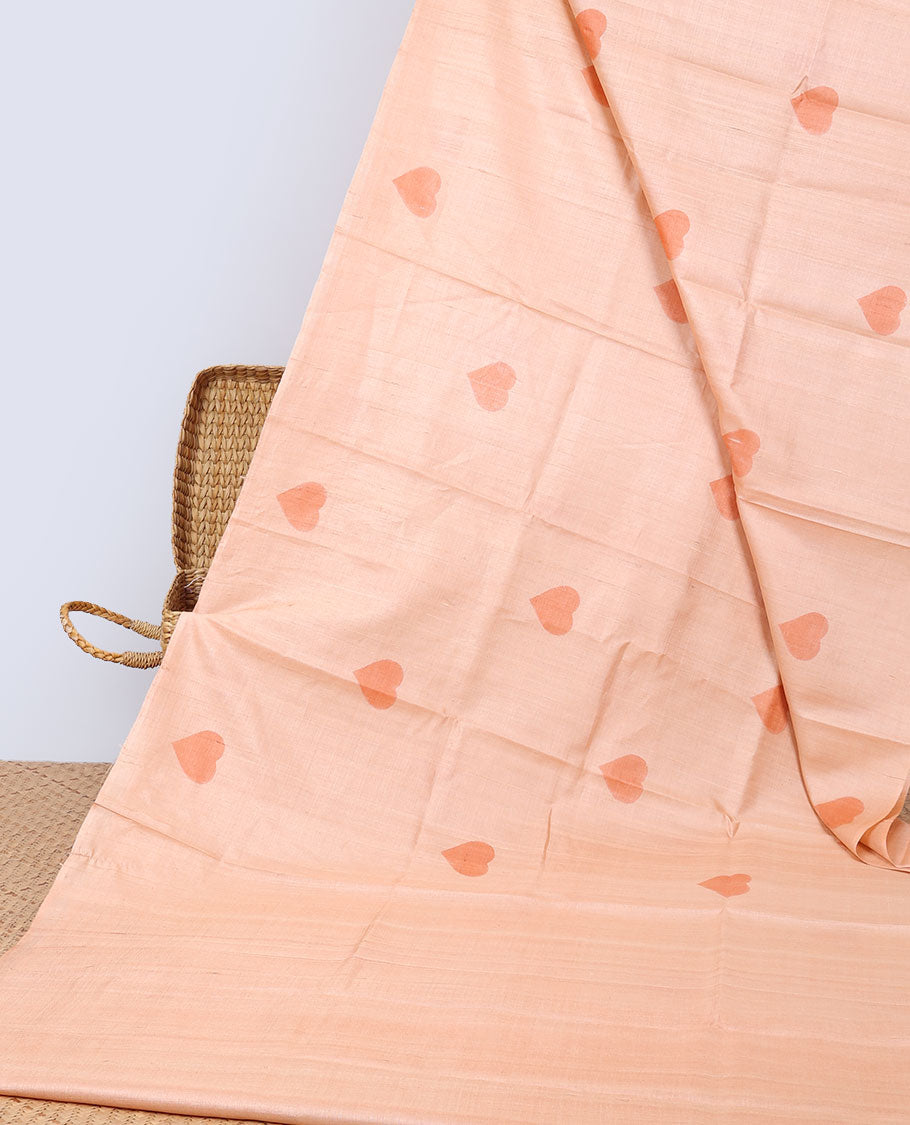 Borderless Orange all over heart motifs tussar saree