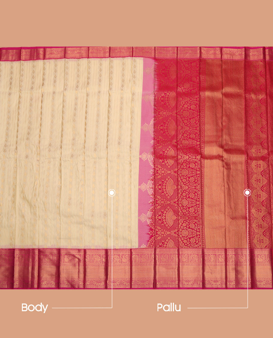Sandal Budget Silk Saree, Subtly Woven with Zari Designs On Its Body, Complemented by Contrast Traditional Zari Designs Woven Border, Intricately Designed Pallu and Paired with a Contrast Blouse