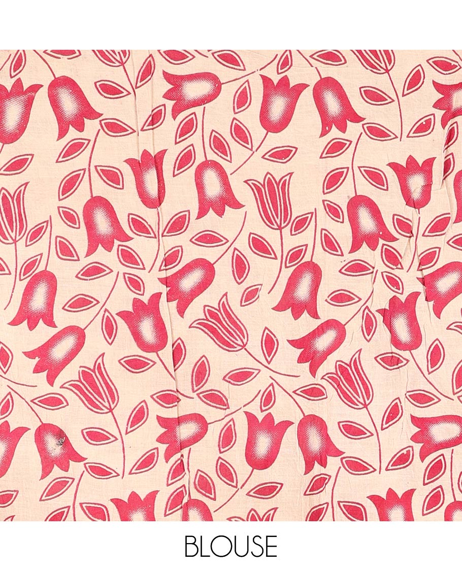 Pink Machine-Printed Kalamkari Cotton Saree Features Warli Motifs, a Self-Printed Border, Pallu of Peacock Print, and a Matching Blouse