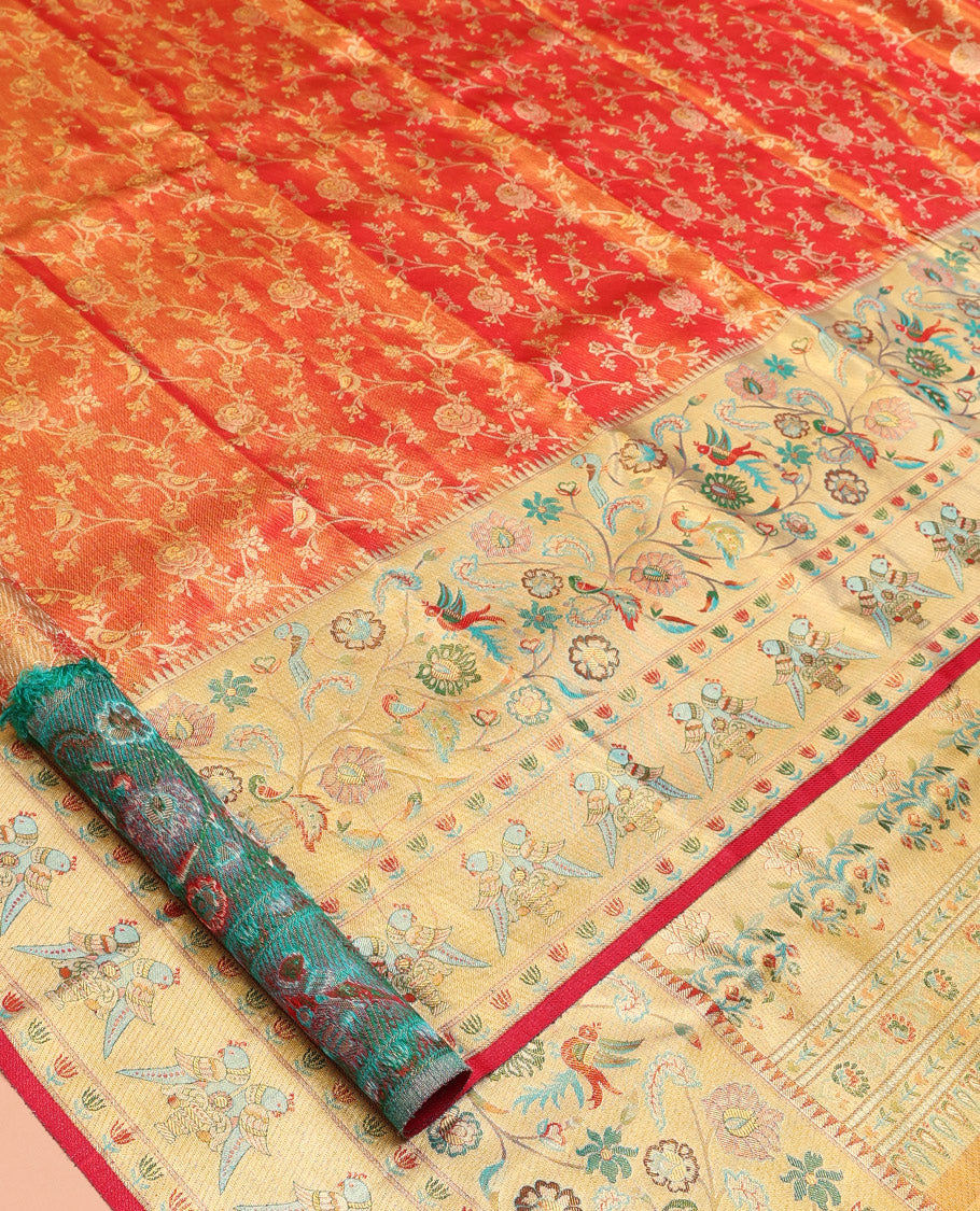 Orange Kanchipuram Tissue Silk Saree