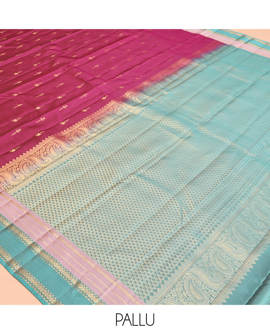 Purple Vasundhara Lite Silk Mix Saree, Elevated with Zari Buttas, a Contrast Border of Thilakam Mokku, Banaras, Rekku, and Rudraksham Design, Grand Pallu, and a Contrast Blouse