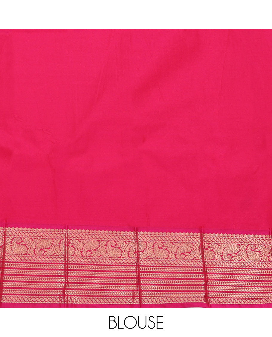 Blue Budget Silk Saree, Accentuated with Zari Buttas, Complemented by a Contrast Traditional Zari Border, Grand Pallu, and Contrast Blouse